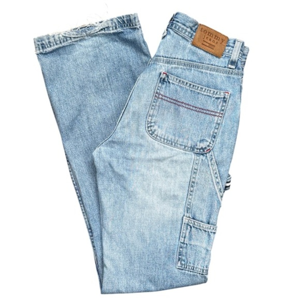 C1 Tommy Jeans Carpenter Distressed Straight Leg Y2K Vintage Sandblast Denim